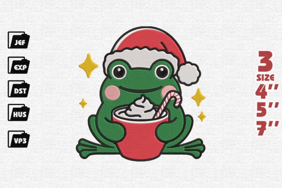 Frog in Santa Hat Embroidery