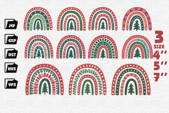 Set of 11 Christmas Rainbow Embroidery