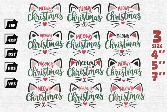 Set of 12 Merry Christmas Embroidery