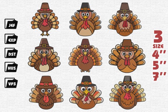 Set of 9 Turkey Thanksgiving Embroidery Review
